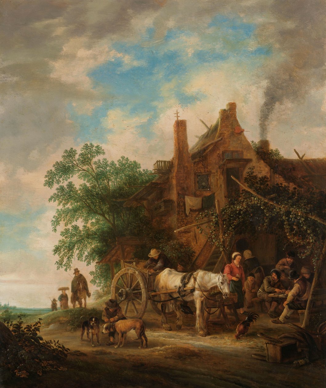 Vidéki fogadó lóval és kocsival alkotó: Isaac van Ostade