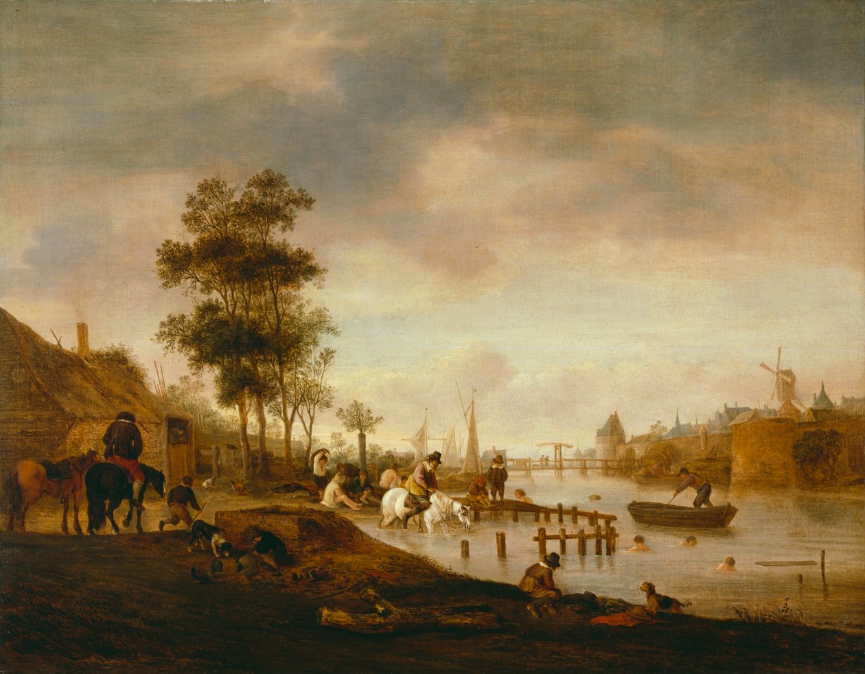 Folyó tájkép úszókkal alkotó: Isaac van Ostade