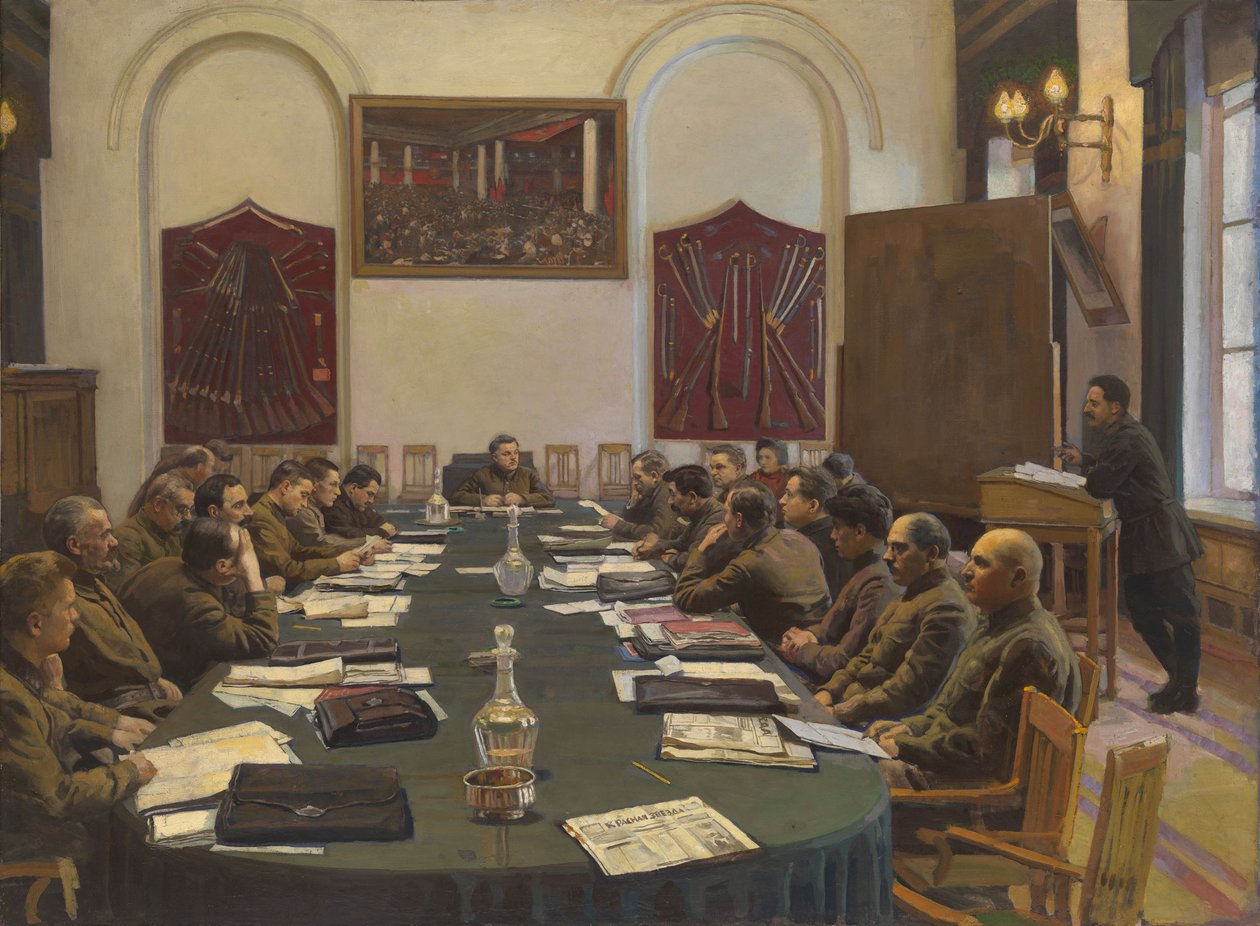 A Szovjetunió Forradalmi Katonai Tanácsának Közgyűlése Kliment Vorosilov elnökletével alkotó: Isaak Israilevich Brodsky