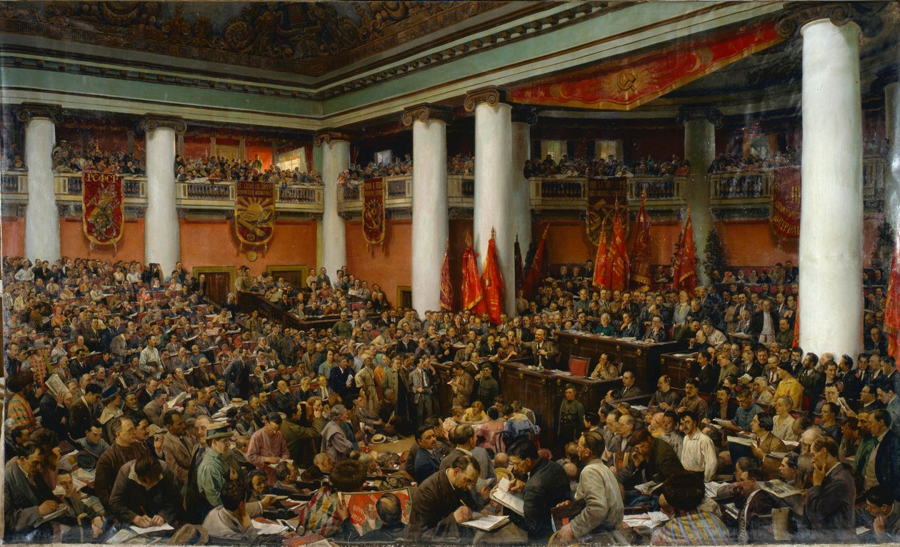 Deuxieme congres du Komintern (Internationale communiste) - A Kommunista Internacionálé (Comintern) Második Kongresszusának ünnepi megnyitója - Isaak Izrailevich Brodsky (1884-1939). Olajfestmény alkotó: Isaak Israilevich Brodsky