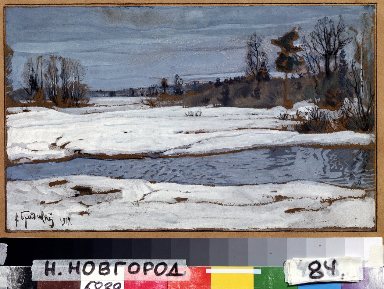 Tavasz (tavasz). Isaak Izrailevich Brodsky (Brodsky) festménye (1884-1939). Olajfestmény alkotó: Isaak Israilevich Brodsky