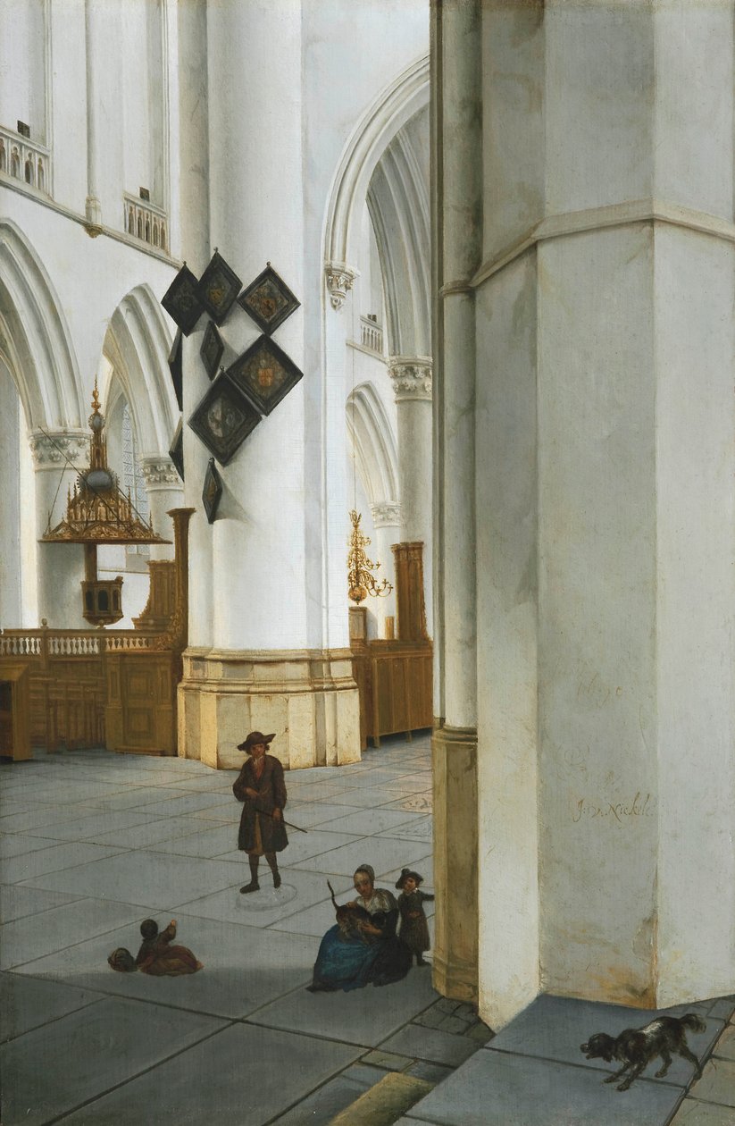Holland: Interieur van de St. Bavokerk te Haarlem, a Kerstmiskapel felől nézve A hajlemi Szent Bavo templom belső nézete alkotó: Isaak van Nickelen