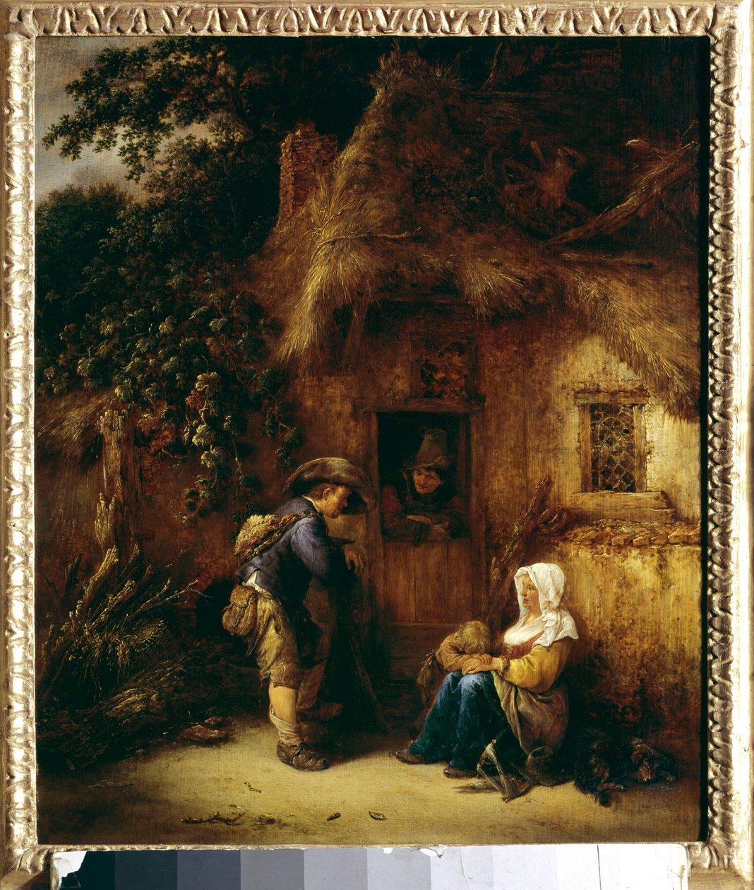 Beszélgetés egy parasztház előtt. Isaac Van Ostade (1621-1649) festménye alkotó: Isack van Ostade