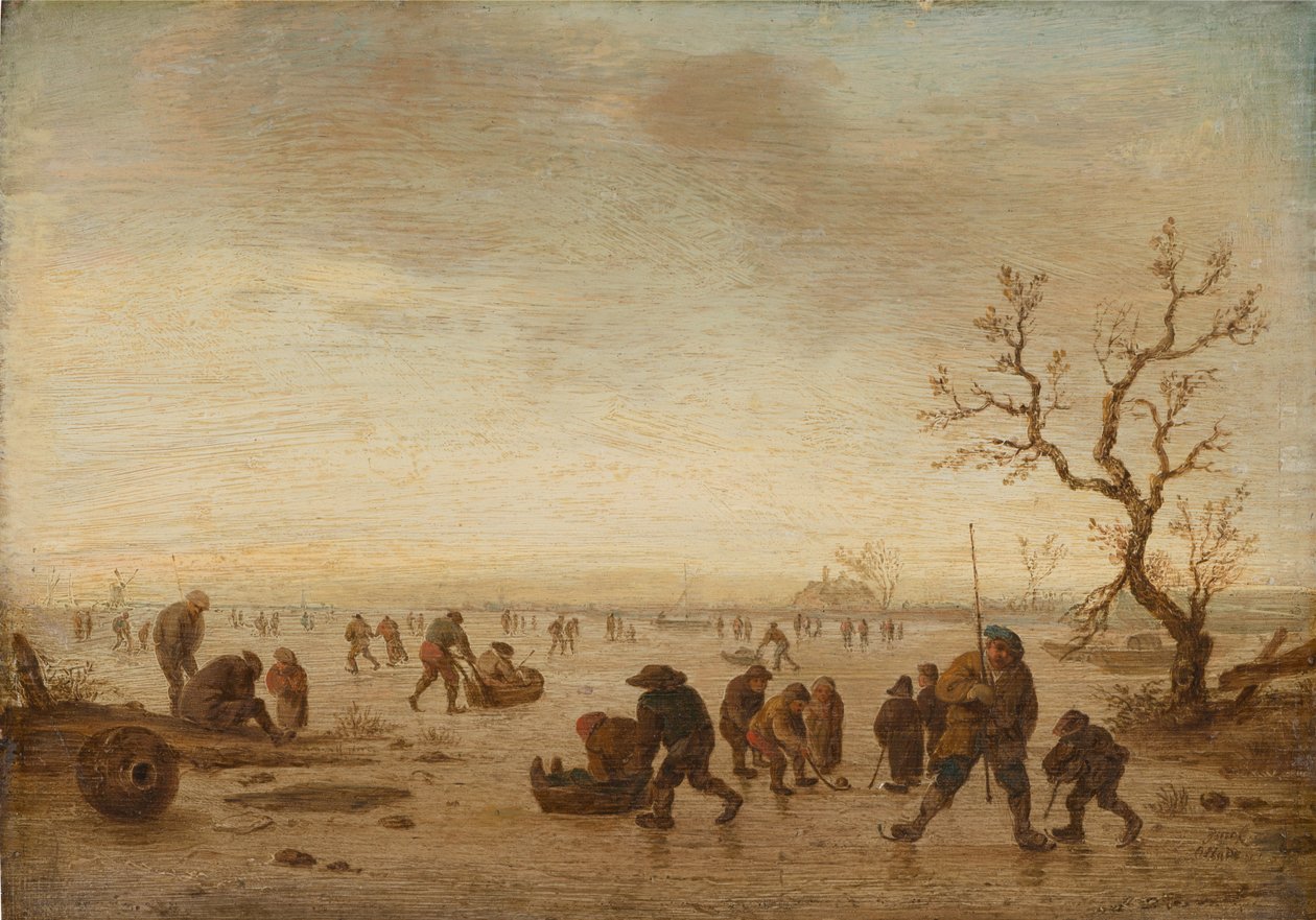 Skaters on the Ice, 1642-45 körül (olaj tölgyfán) alkotó: Isack van Ostade