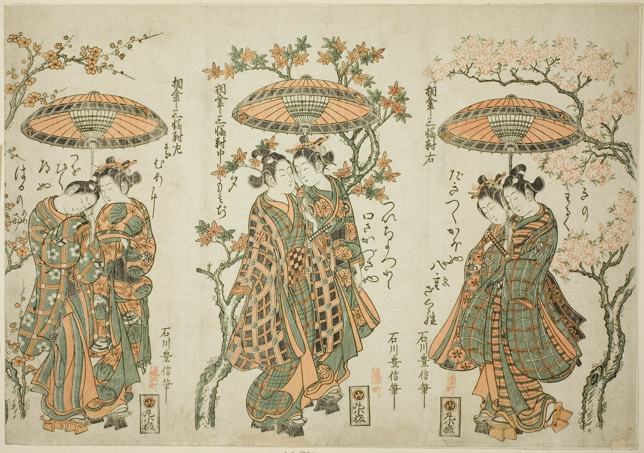 Esernyő megosztása – Háromból álló készlet (Aigasa sanpukutsui) alkotó: Ishikawa Toyonobu