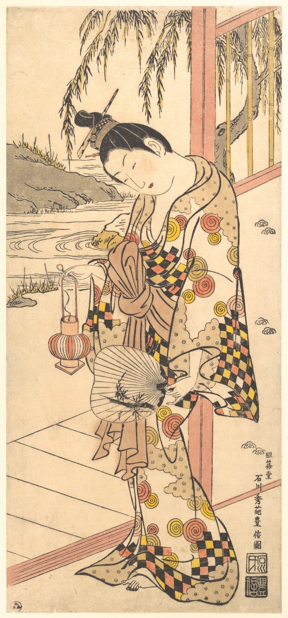 Fiatal hölgy nyári ruhában alkotó: Ishikawa Toyonobu