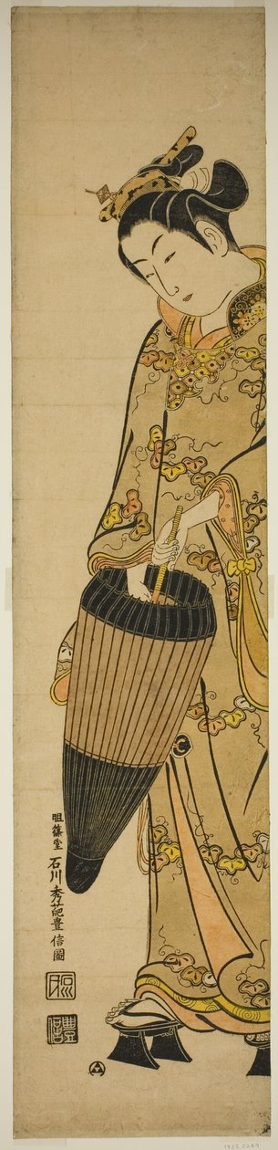 Fiatal nő esernyővel alkotó: Ishikawa Toyonobu