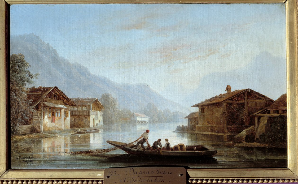 Svájci halászok Interlakenben. Isidore Dagnan (1794-1873) festménye alkotó: Isidore Dagnan
