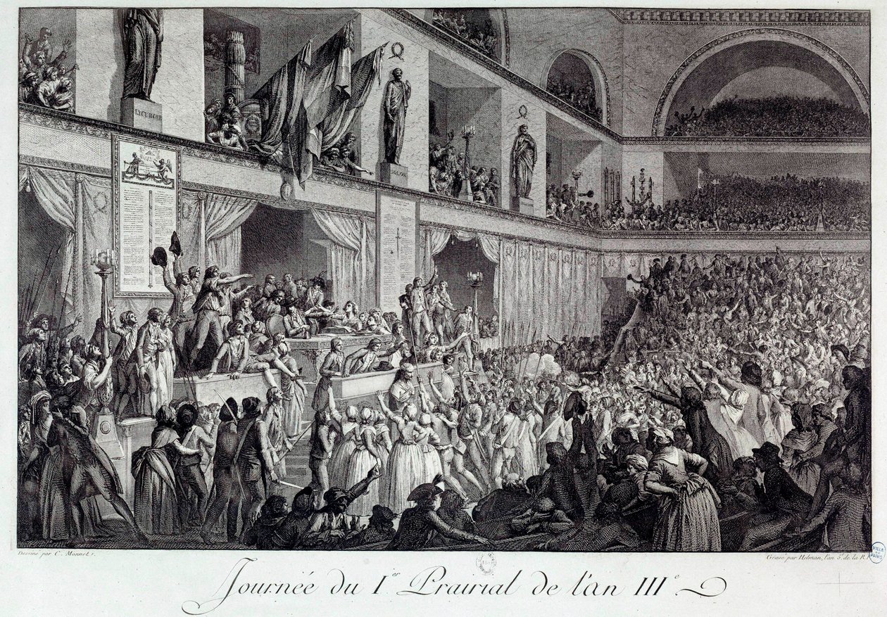 Francia forradalom: Az éhség elleni néplázadás napja a III. év I. parterén (1795.05.20): a lakosság megszállta a konventet, és lemészárolta Jean Bertrand Feraud (1759-1795) képviselőt, aki az ellátásért volt felelős. párizsiak, akik op alkotó: Isidore Stanislas Helman