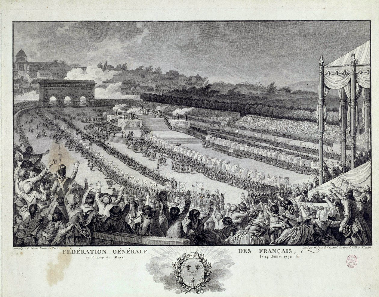 Francia forradalom: a francia minisztériumok általános szövetségének a párizsi Champs de Mars-i ünnepség képe 1791.07.14-én. Illusztráció: Isidore Helman (1743-1809) 18. századi Párizs, Musee Carnavalet alkotó: Isidore Stanislas Helman