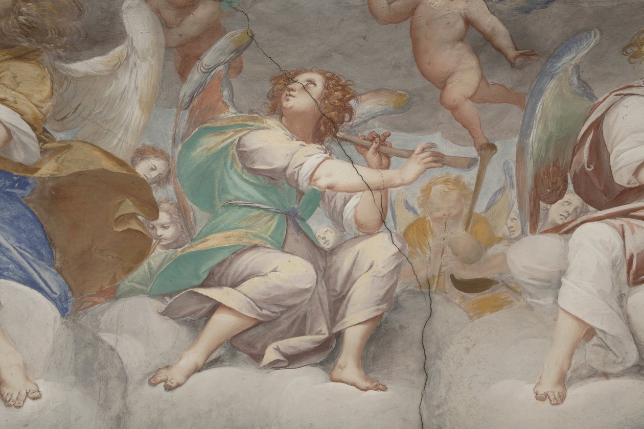 Angyalok, zenész angyalok és puttók, a Paradicsom részlete az örökkévaló Atyával, 1623-34 körül (3496185 részlet) alkotó: Isidoro Bianchi