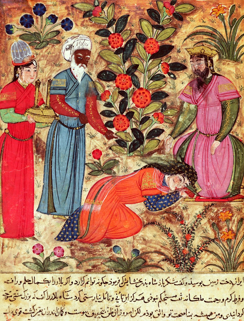 Fol.101 Egy nő a szultánhoz könyörgő, a Kalila és Dimna könyvéből a „Bidpay meséiből” alkotó: Islamic School