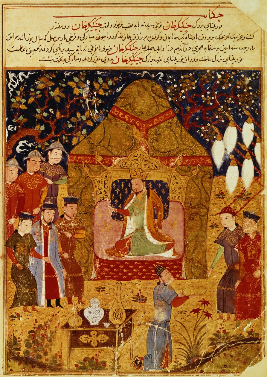 Dzsingisz kán a sátrában, Rasid al-Din (1247-1318) alkotó: Islamic School