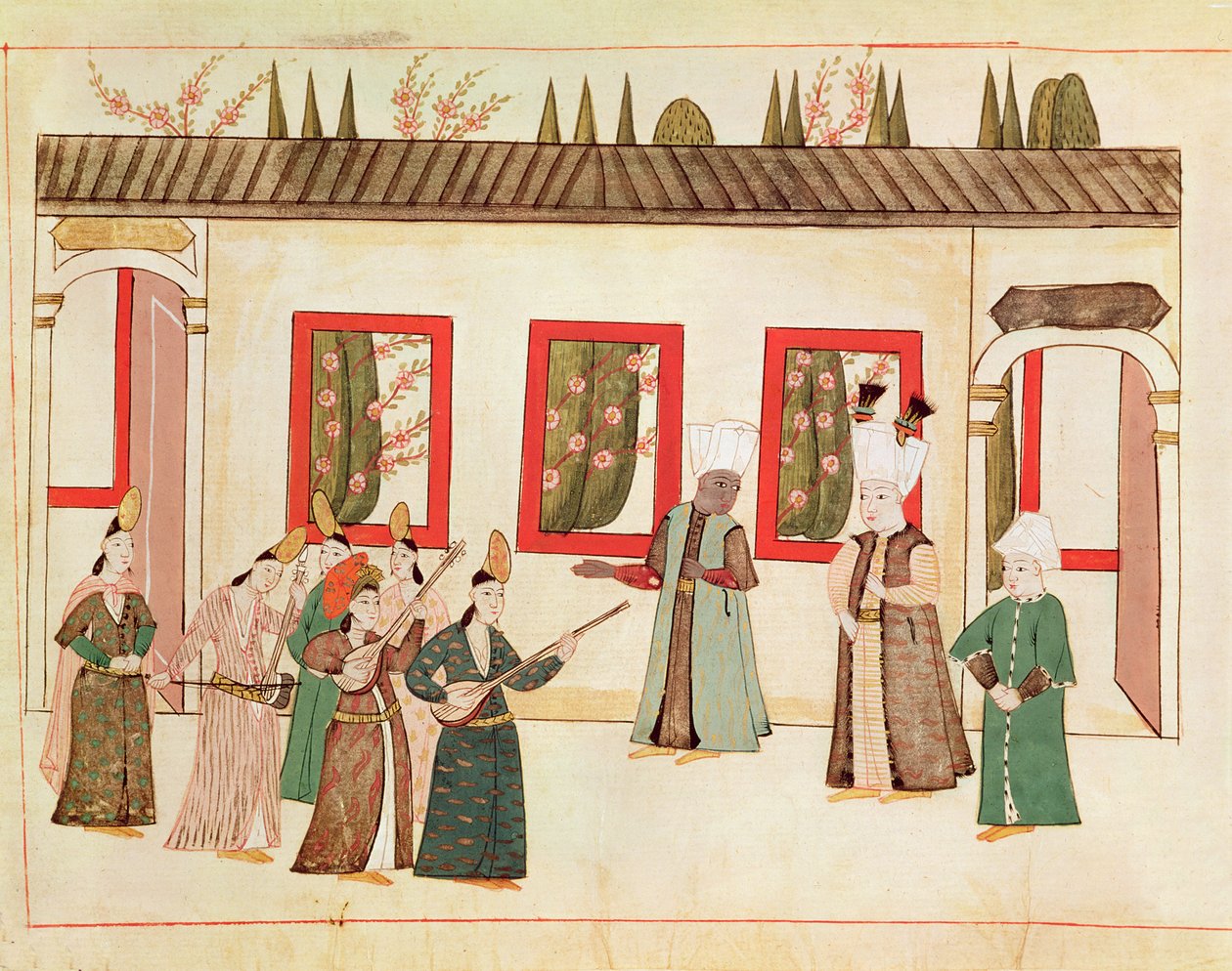 Ms 1671 A szultán kedvencével zenészek és énekesek kíséretében, 1580 körül alkotó: Islamic School