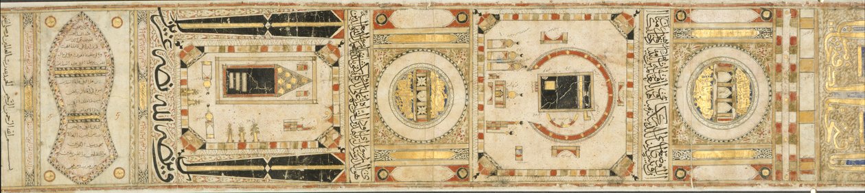 Hozzáadás. 27566 Maymanah, Muhammad al-Zardili lánya által végzett zarándoklat tanúsítványa, i.sz. 836 AH/1433 (tinta, színek és arany pergamenen) alkotó: Islamic School
