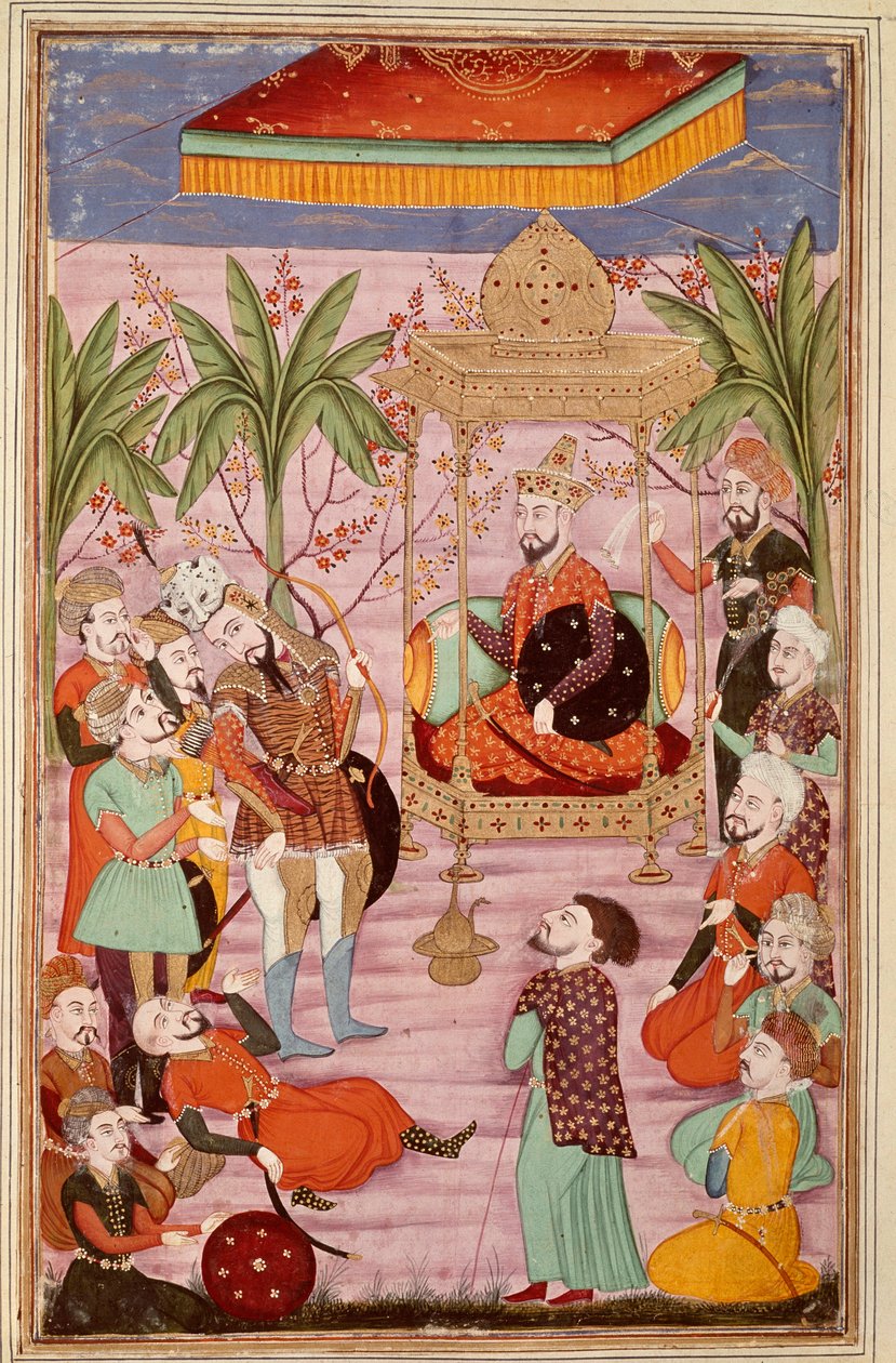 Iszlám művészet: ""Keikaous király elrendeli Roustam elfogását""" Perzsa miniatűr Ferdowsi (Firdawsi, vagy Ferdawsi vagy Firdousi) "" Shahnameh"" (Shah Nama, Shahnama) (Királyok könyve) című epikus költeményének kéziratából , kb. 940-1020 körül) (ms. 607)  alkotó: Islamic School