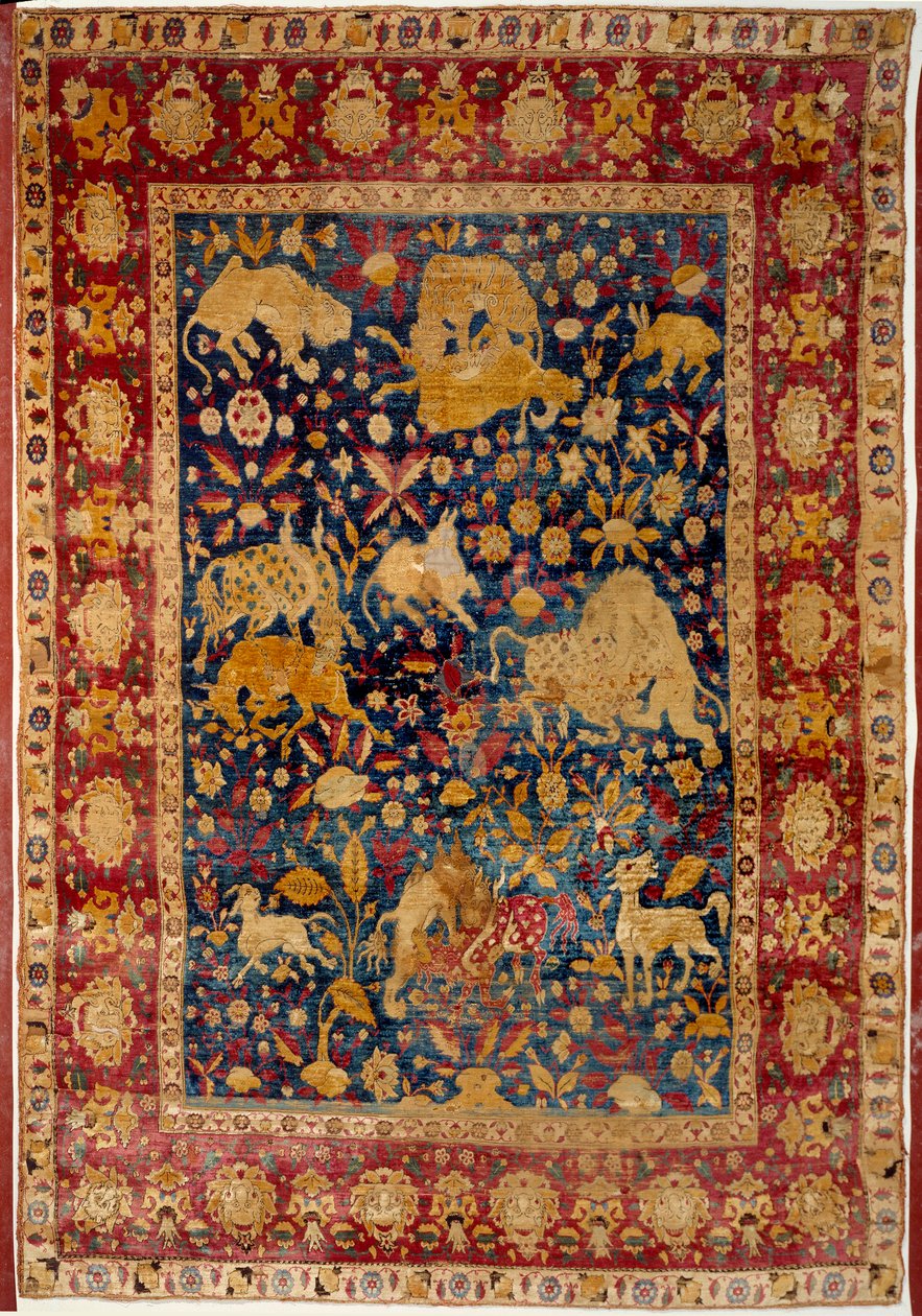 Iszlám művészet: Selyem szőnyeg állatdíszítéssel "" Peytel"". Kashanban készült. 16. századi Párizs, Louvre Múzeum alkotó: Islamic School