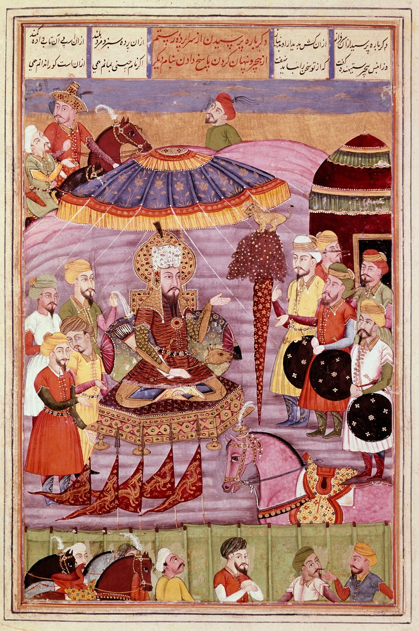Iszlám művészet: „” Sohrab (Szaharab) Rostame sátrát nézi”” perzsa miniatűr Ferdowsi (Firdawsi vagy Ferdawsi) „” Shahnameh”” (Shah Nama, Shahnama) (Királyok könyve) című epikus költeményének kéziratából , vagy Firdousi, kb. 940-1020 körül) (607 ms.) Chant alkotó: Islamic School