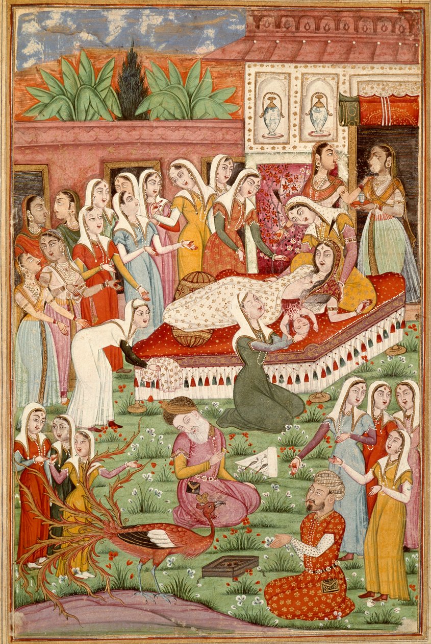 Iszlám művészet: "" Roustam Cesarian születése""" Perzsa miniatűr Ferdowsi (Firdawsi vagy Ferdawsi vagy Firdousi) "" Shahnameh"" (Shah Nama, Shahnama) (Királyok könyve) című epikus költeményének kéziratából, kb. 940-1020 körül) (ms. 607) Chantilly, Musee C alkotó: Islamic School