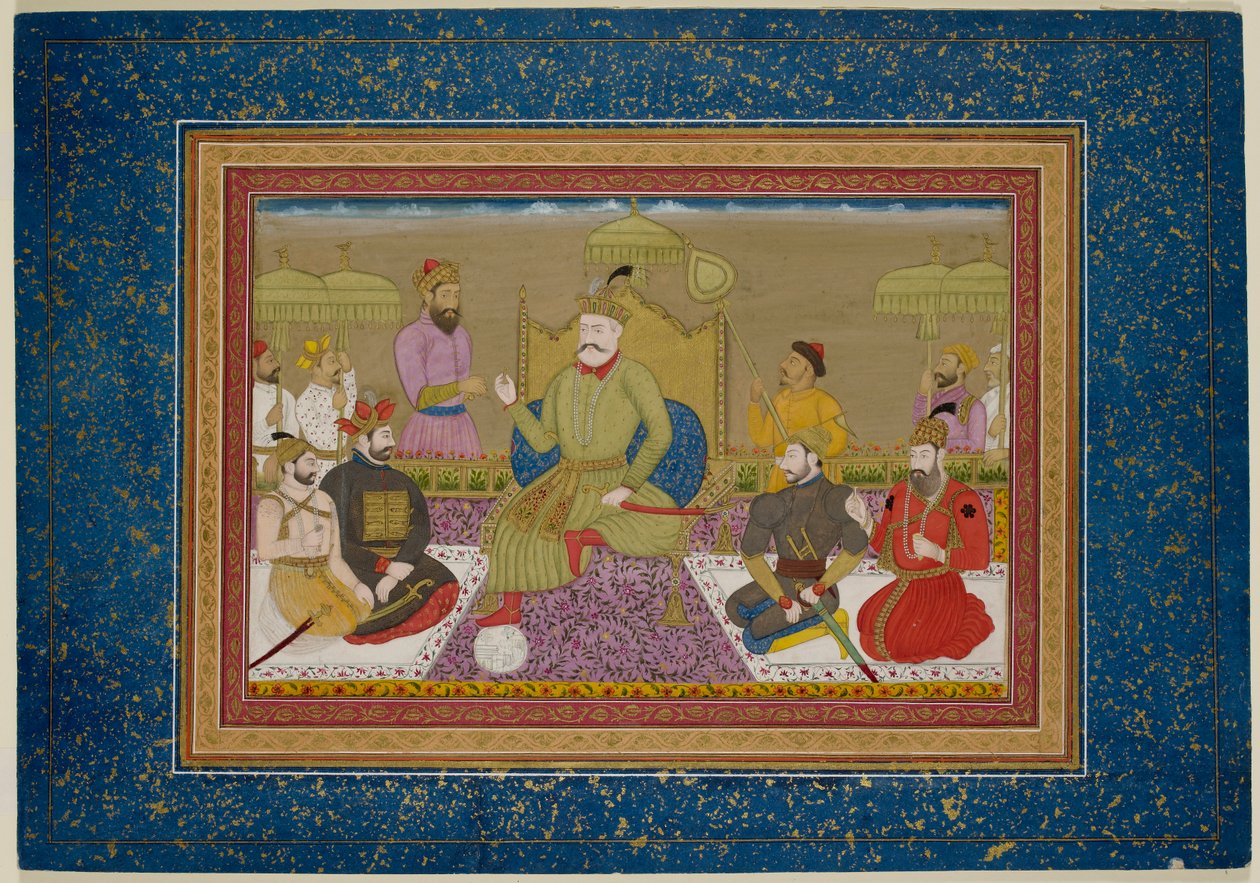 Yusuf Adil Shah Bijapur következő négy uralkodójával trónolt, 1750 körül (vellum) alkotó: Islamic School