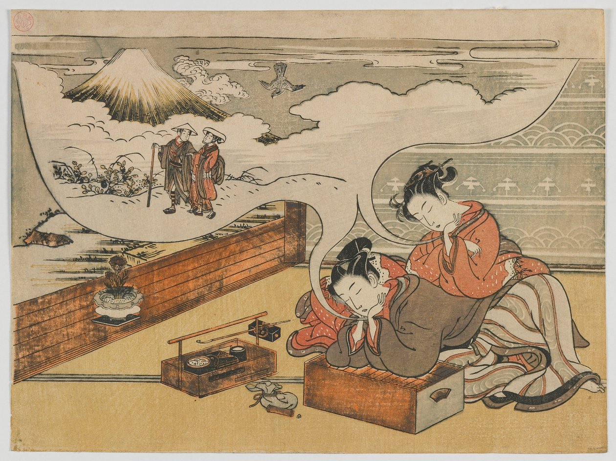 Fuji melletti gyaloglásról álmodozva, Edo-korszak, 1770-73 (színes fatömbnyomat) alkotó: Isoda Koryusai
