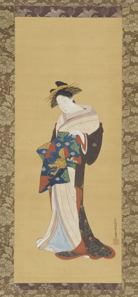 Oiran, Edo korszak (szín és arany selyemen) alkotó: Isoda Koryusai