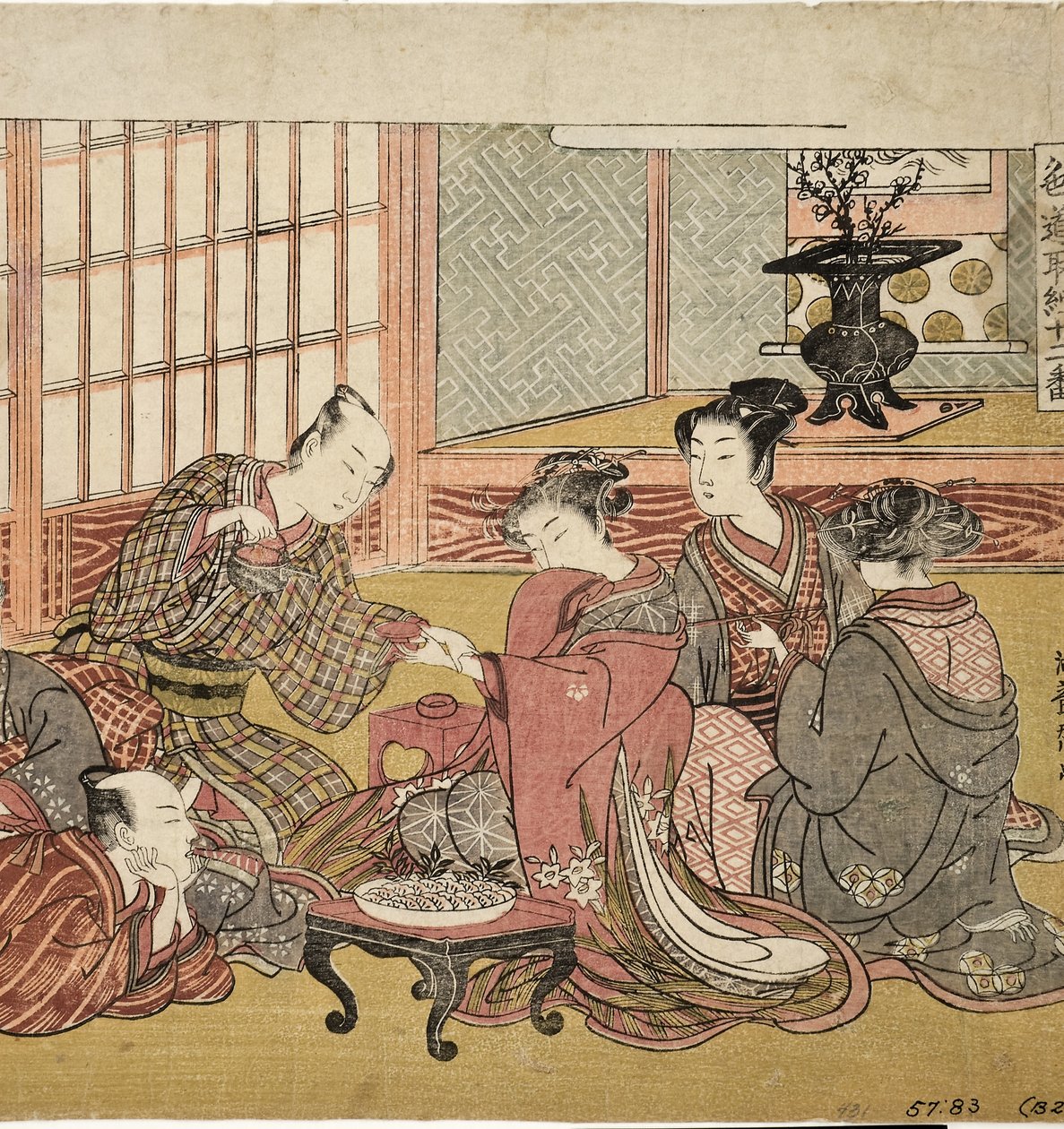 Bankett egy gazdag háztartásban, 1770-74 (fatégla) alkotó: Isoda Koryusai