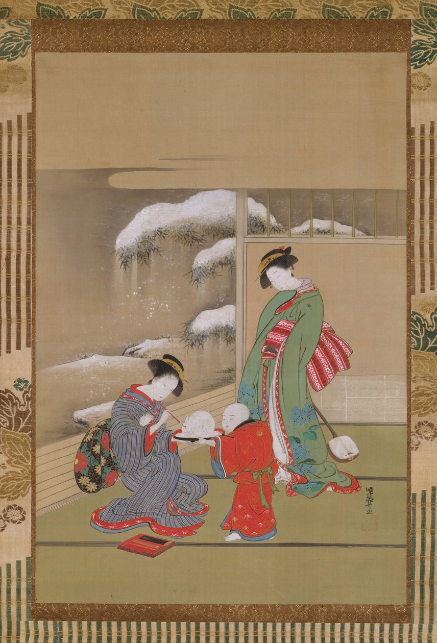 Painting the Eyes on a Snow Nyúl, kb. 1780. alkotó: Isoda Koryusai