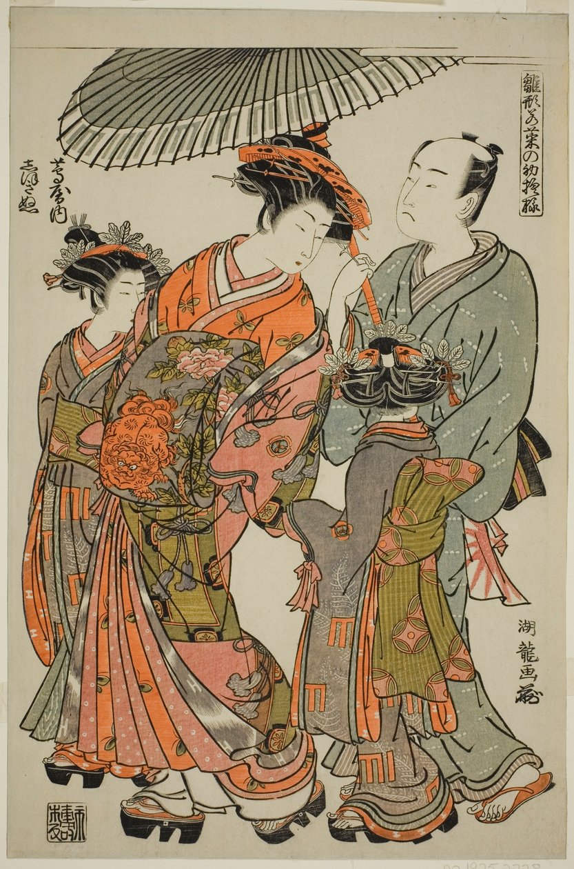 Shioginu of the Tsutaya, a "Modells for Fashion: New Designs olyan friss, mint a fiatal levelek (Hinagata wakana no hatsu moyo)" sorozatból. alkotó: Isoda Koryusai