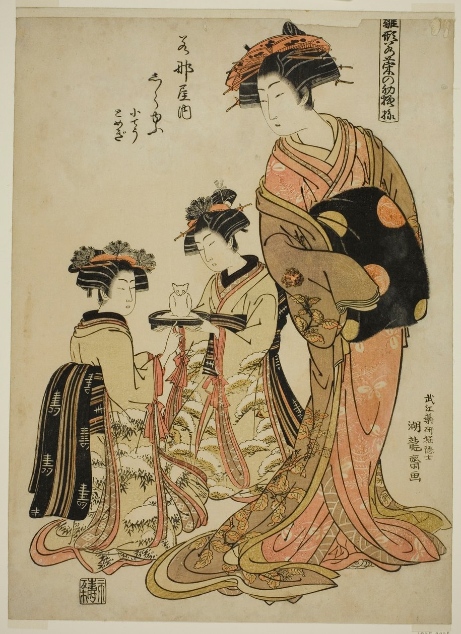 Shirayu of the Wakanaya, a "Modells for Fashion: New Designs olyan friss, mint a fiatal levelek (Hinagata wakana no hatsu moyo)" sorozatból. alkotó: Isoda Koryusai