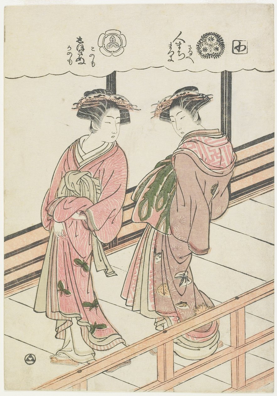 Két kurtizán a verandán, 1777 (színes fatömbnyomat) alkotó: Isoda Koryusai