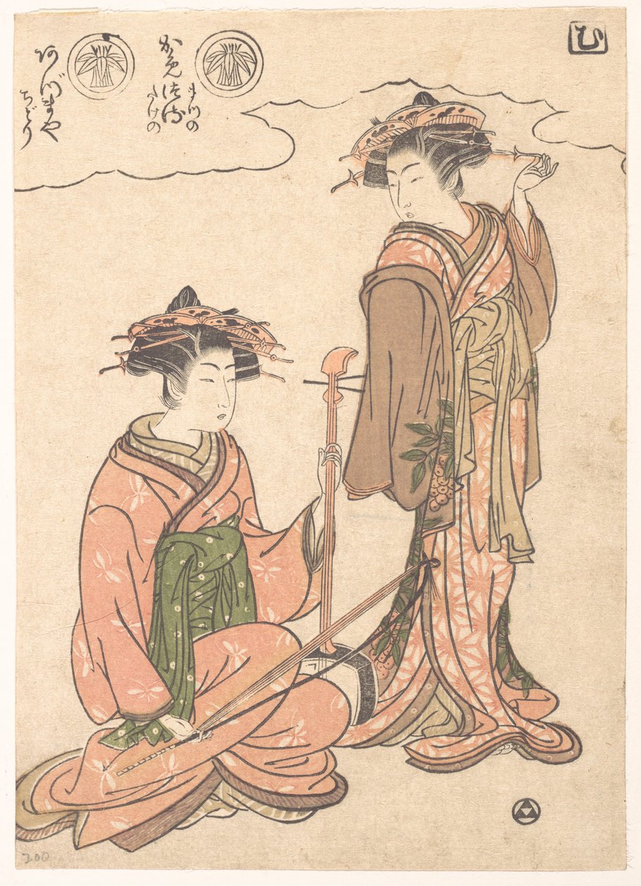 Két gésa alkotó: Isoda Koryusai