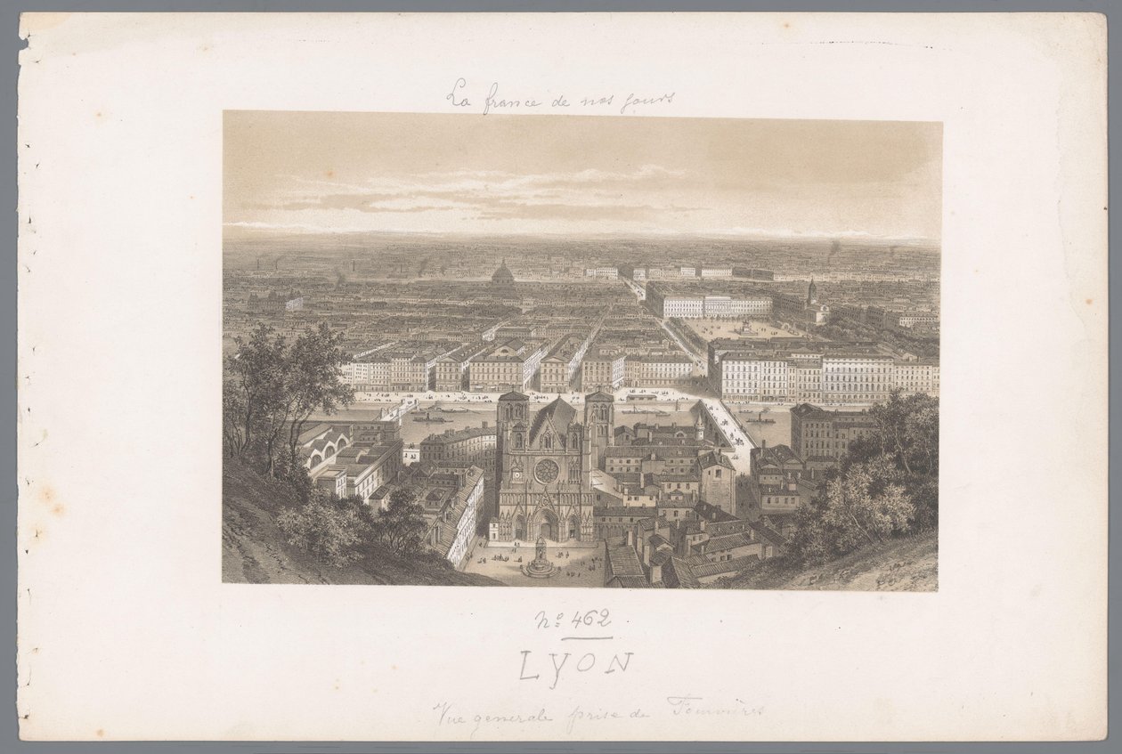Zicht op Lyon en de kathedraal vanaf Fourvière Lyons. Általános nézet Fourvières-ből Hedendaags Frankrijk (sorozat címe) Franciaország manapság (sorozat címe) alkotó: Isodore Laurent Deroy