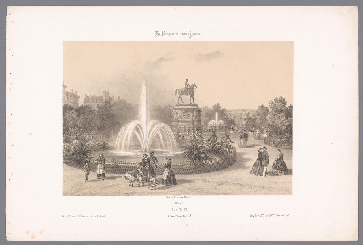Zicht op de Place Napoléon te Lyon Lyons. Helyezze Napóleont (cím a tárgyon) Hedendaags Frankrijk (sorozat címe) Franciaország manapság (sorozat címe a tárgyon) alkotó: Isodore Laurent Deroy