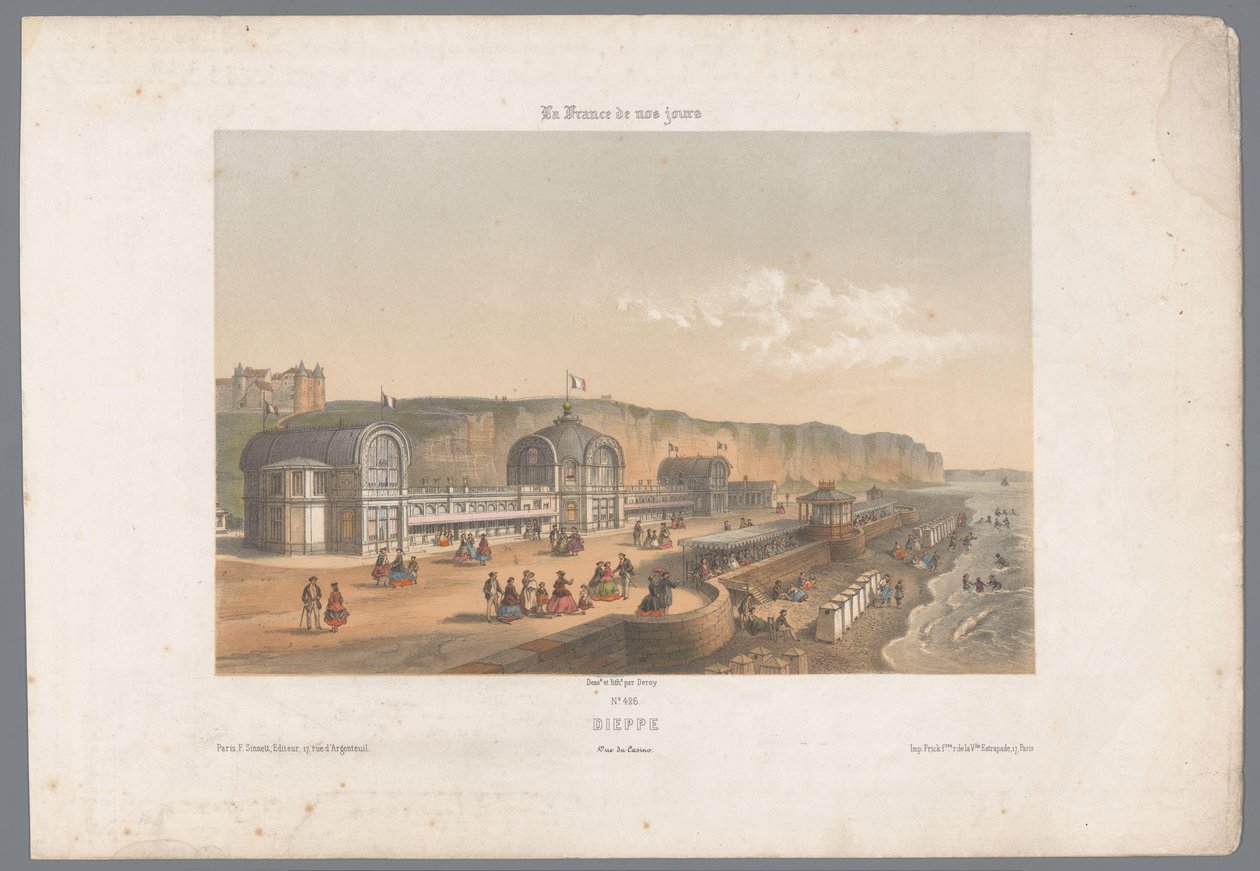 Kilátás a Dieppe kaszinóra Dieppe. Vue de Casino (cím a tárgyon) Kortárs Franciaország (sorozat címe) La France de nos jours (sorozat címe a tárgyon) alkotó: Isodore Laurent Deroy