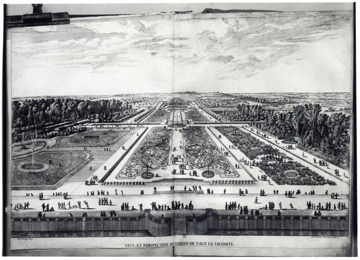 Perspektivikus kilátás a Vaux-le-Vicomte kertre alkotó: Israël Silvestre the Younger