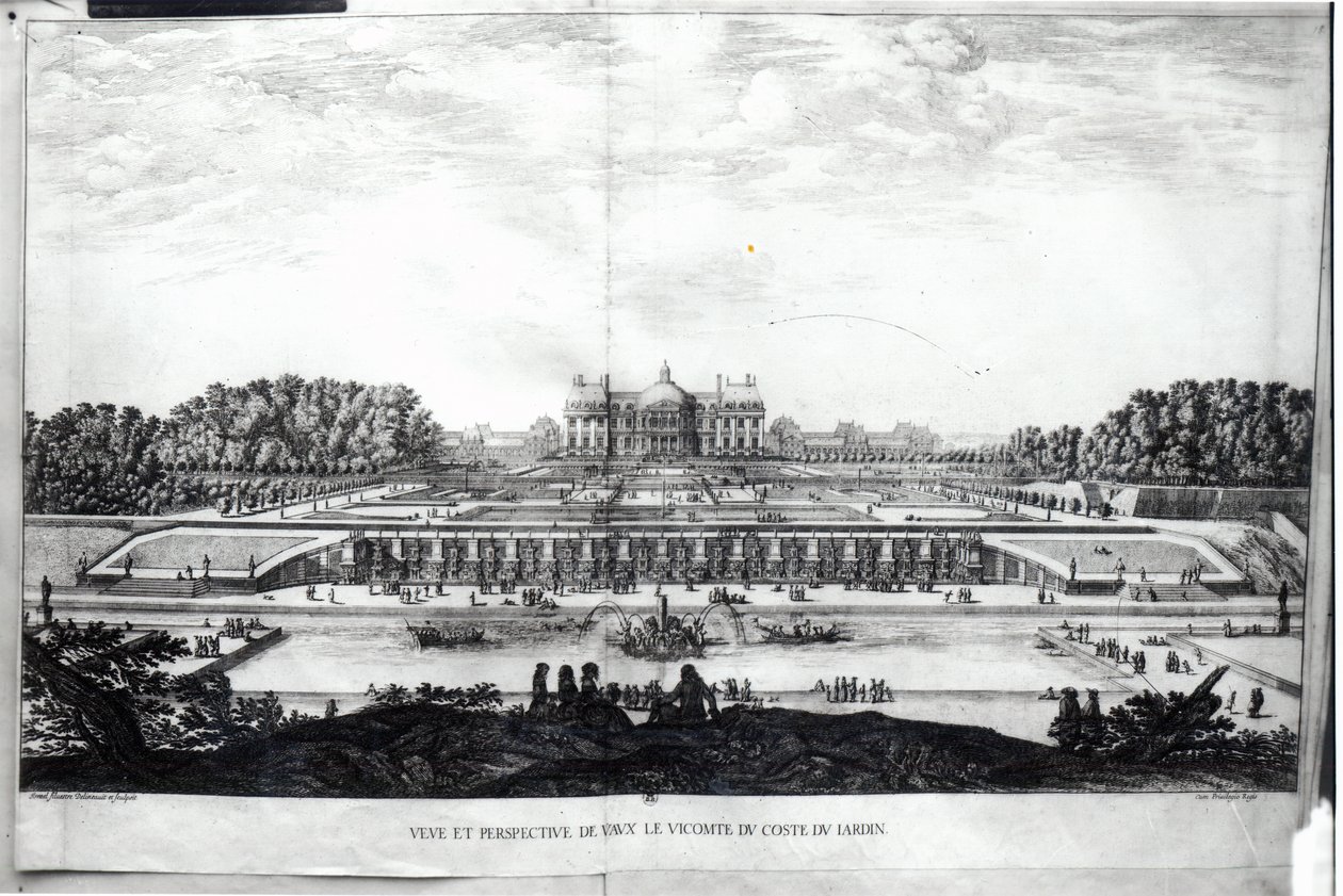 Perspektivikus kilátás a Vaux-le-Vicomte kastély kerti homlokzatára alkotó: Israël Silvestre the Younger