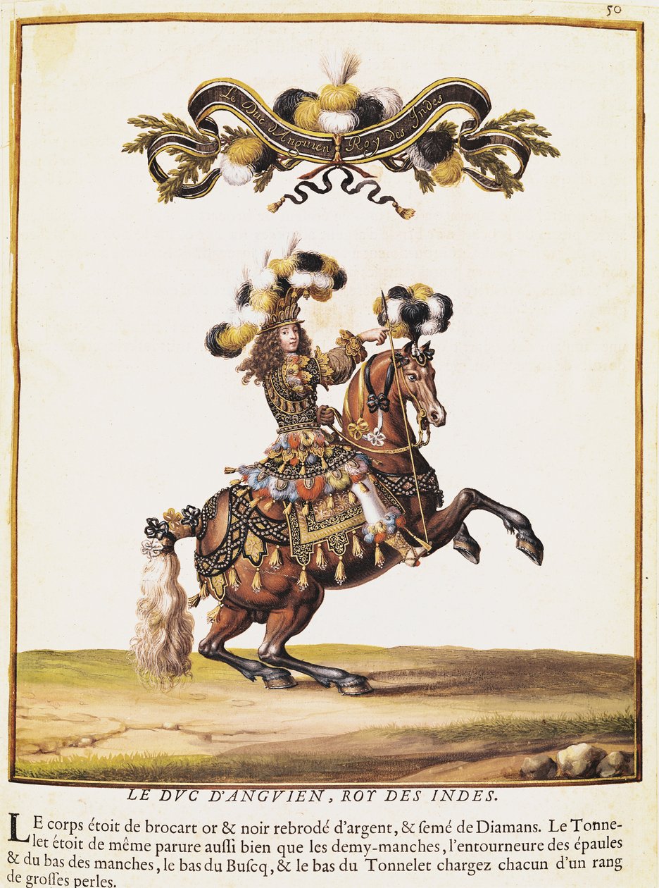 Enghien hercege mint az indiánok királya a XIV. Lajosnak (1638-1715) előadott körhintanál a Tuileriák előtt, 1662. június 5-én alkotó: Israël Silvestre the Younger