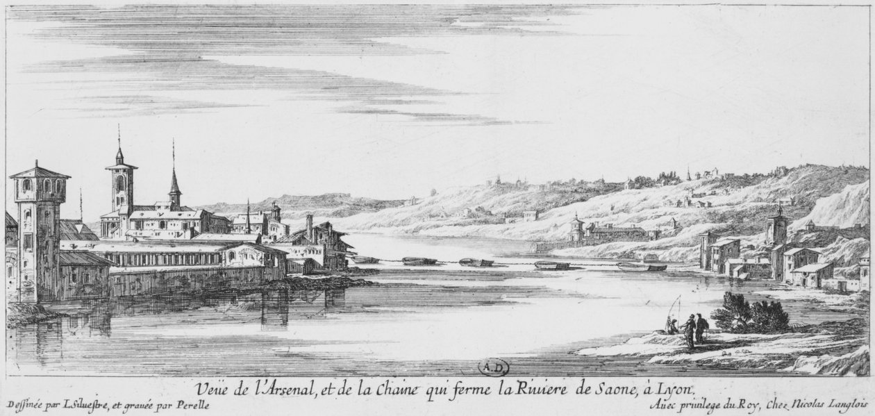 Kilátás az Arsenalra és a Saone-folyóra, Lyon alkotó: Israël Silvestre the Younger