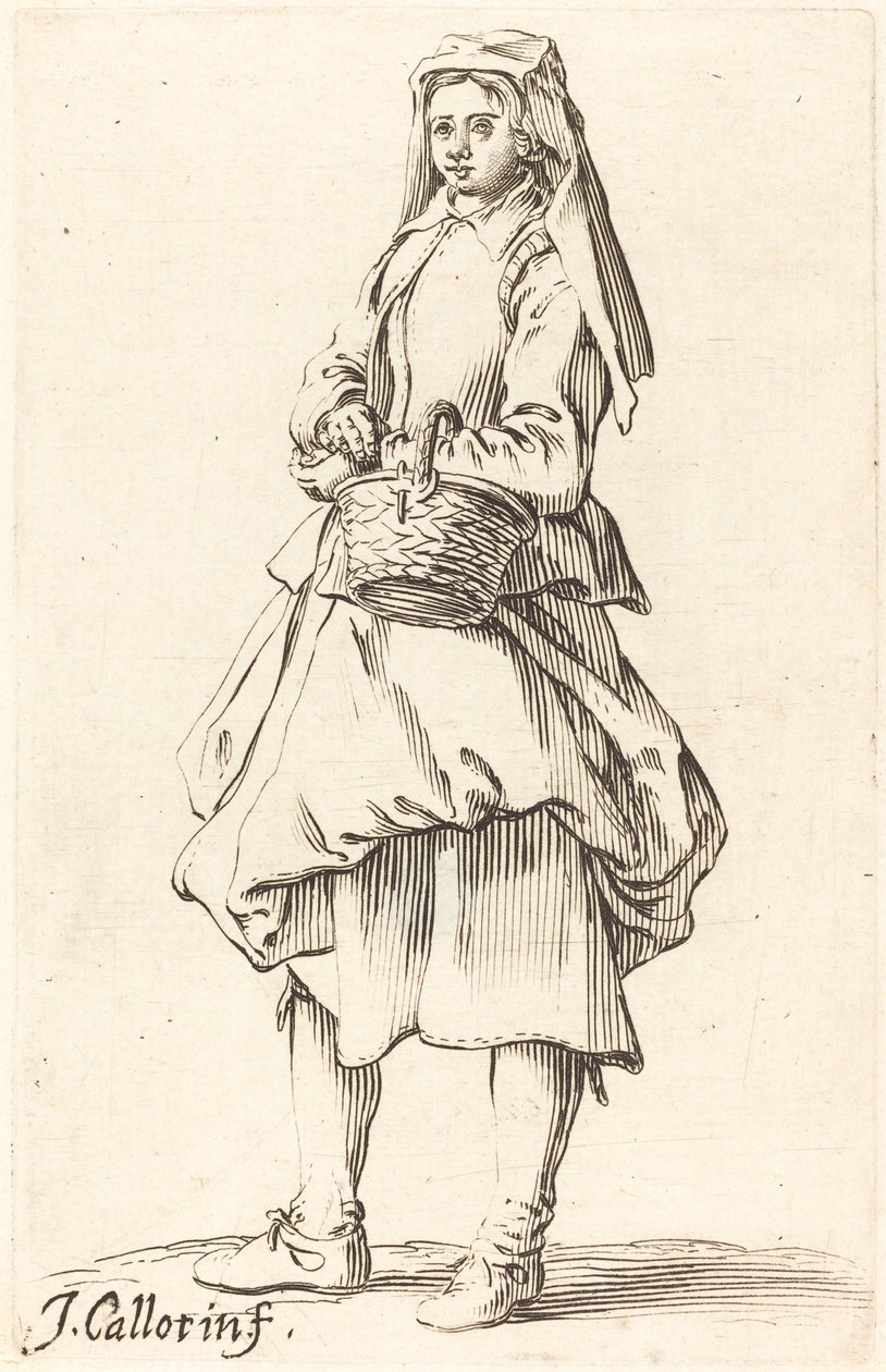 Parasztasszony kosárral, balra néz alkotó: Israel Henriet after Jacques Callot