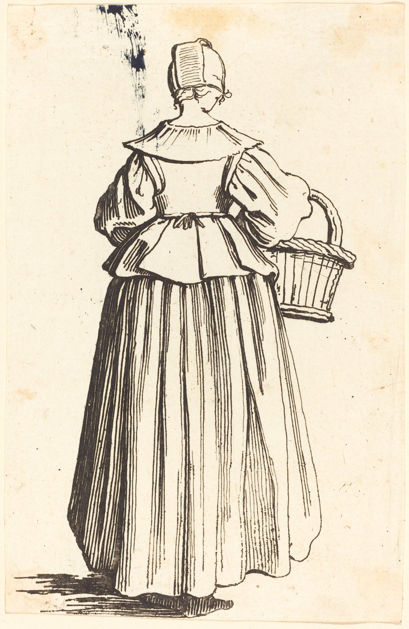 Parasztasszony kosárral, hátulról nézve alkotó: Israel Henriet after Jacques Callot