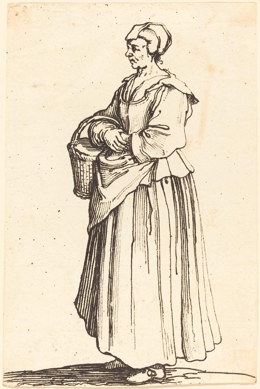 Parasztasszony kosárral, profilban, balra néz alkotó: Israel Henriet after Jacques Callot