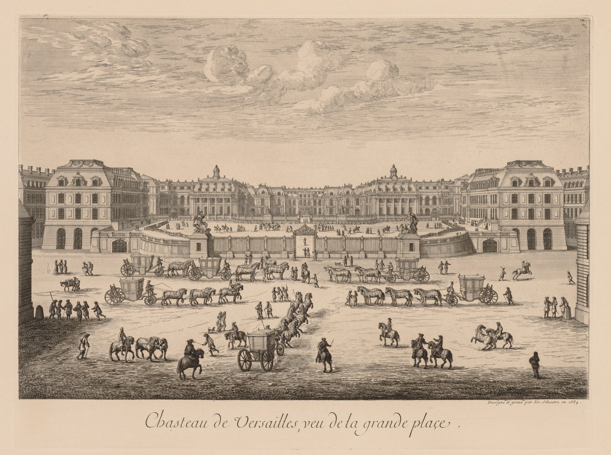 Kilátás a Versailles-i palotára, a főtérről alkotó: Israël Silvestre