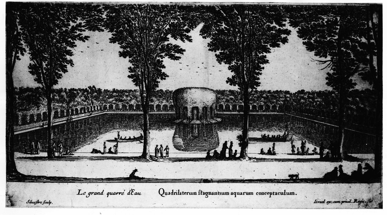 A Liancourt-i Château de la Rochefoucauld nagy víztere; Izrael által. alkotó: Israel the Younger Silvestre