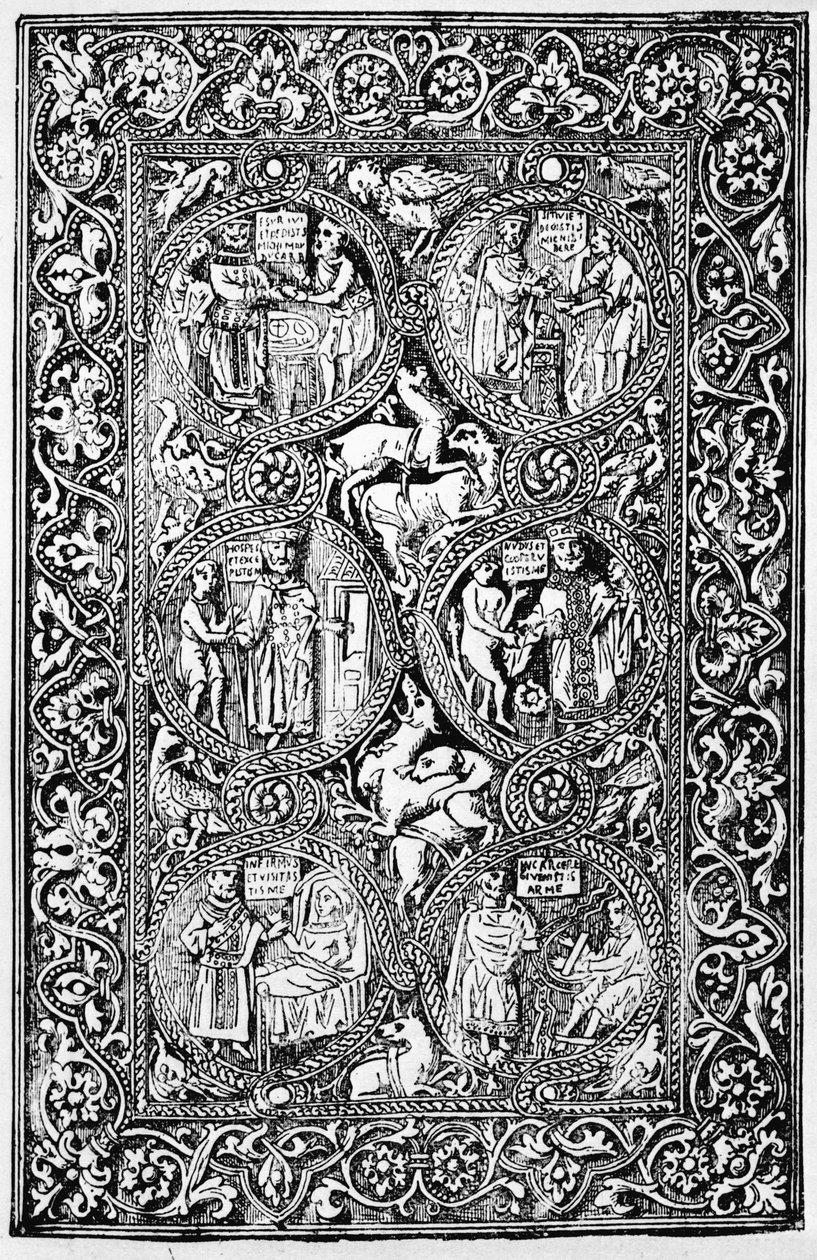 Melisende Zsoltár királynő elefántcsont hátsó borítójának másolata, amelyet a The Crusades: the story of the Latin Kingdom of Jerusalem by T.A. reprodukál. Íjász, 1894 alkotó: Israeli School