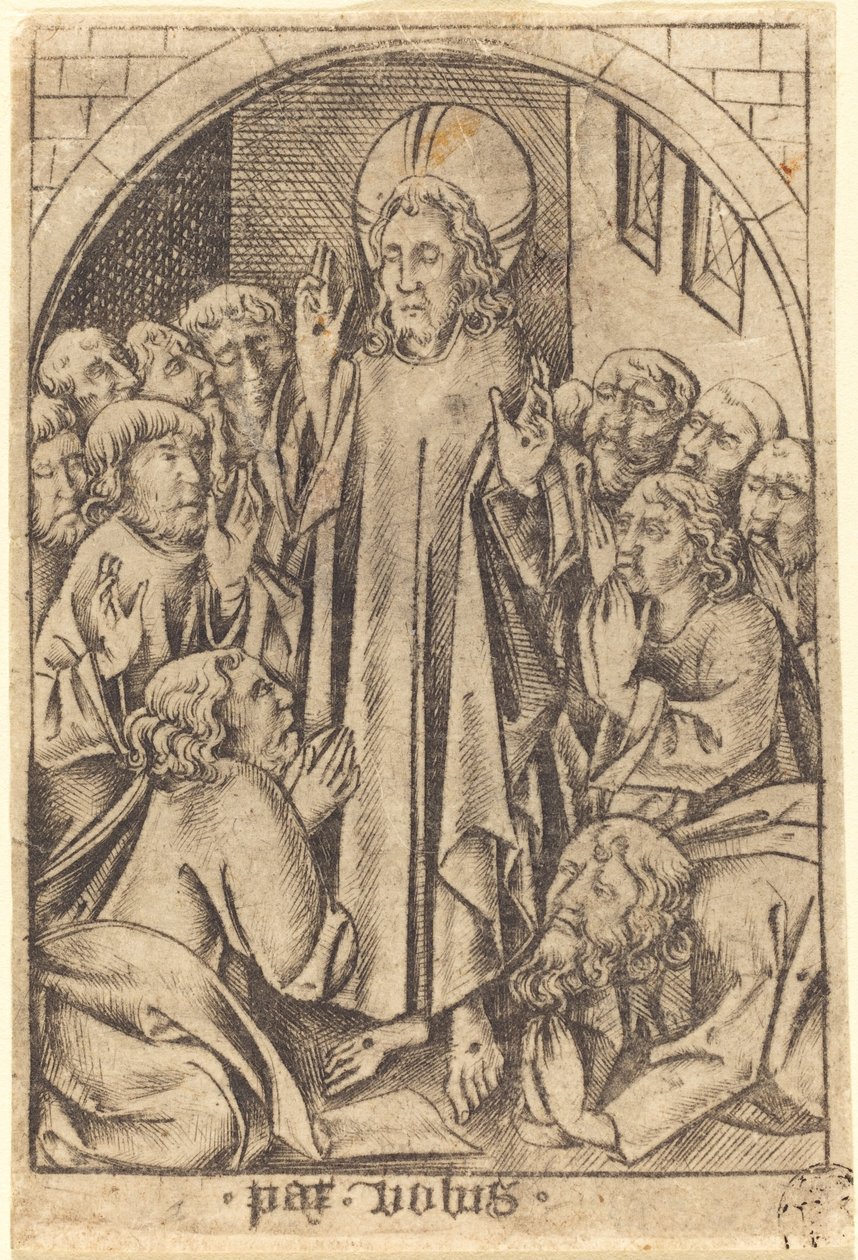 Krisztus megjelenése a tanítványoknak, c. 1465. alkotó: Israhel van Meckenem