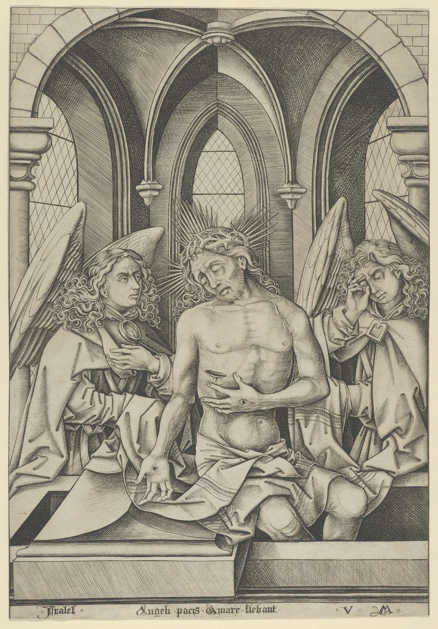 Krisztus, mint a fájdalmak embere két angyal között, kb. 1500., kb. 1500. alkotó: Israhel van Meckenem