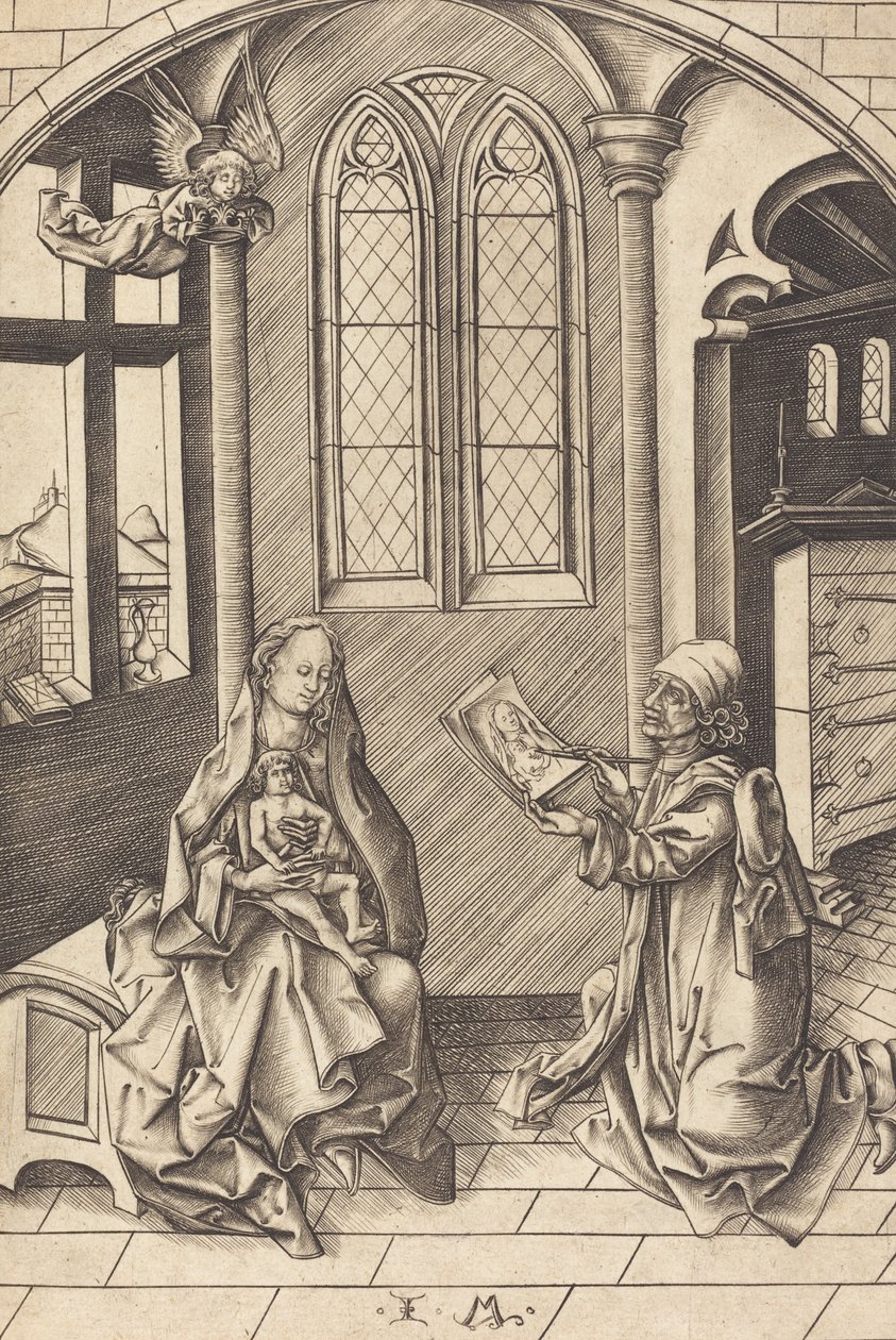 Szent Lukács Szűz arcképét rajzolja, c. 1475. alkotó: Israhel van Meckenem