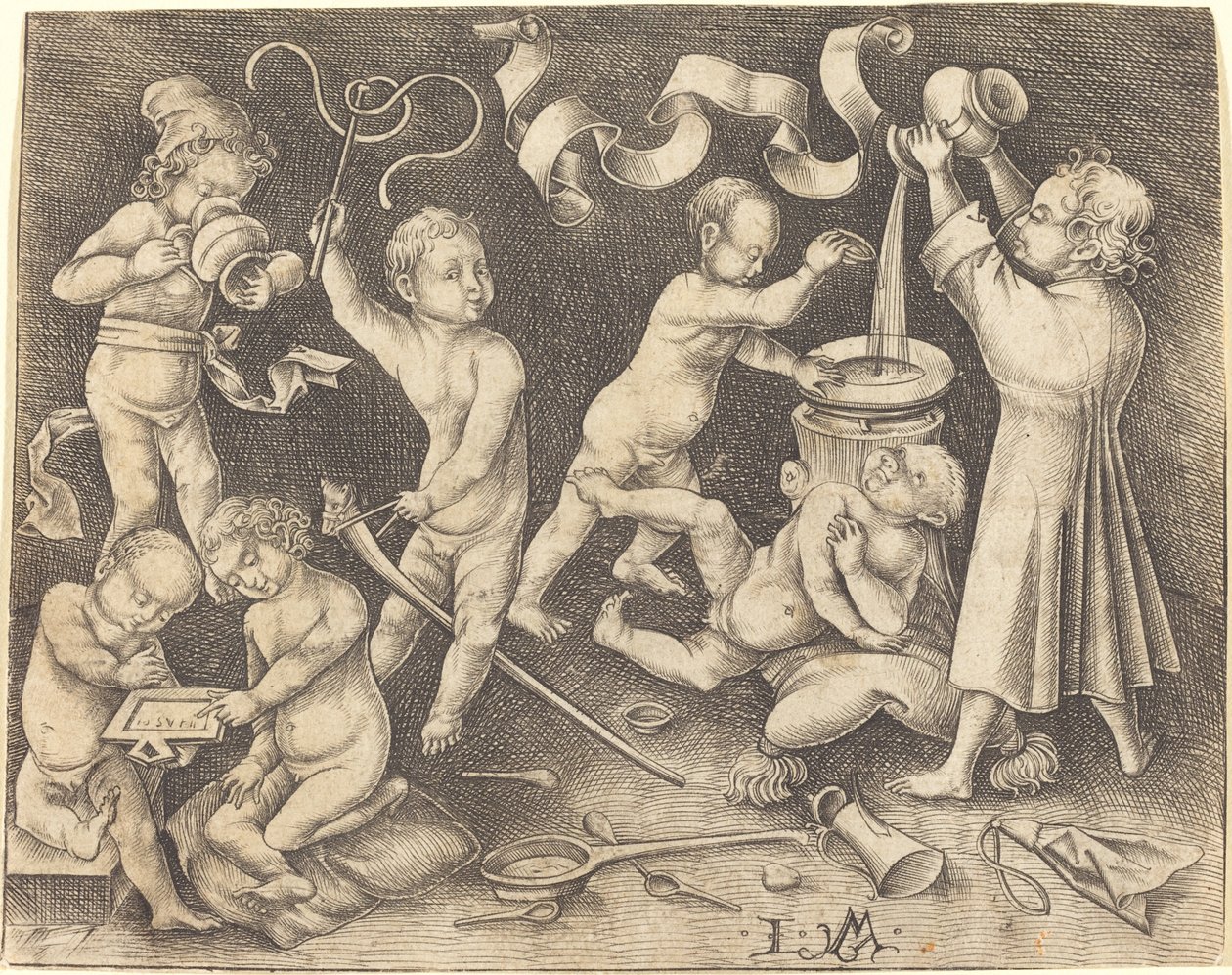 Hét gyerek játékban, c. 1490. alkotó: Israhel van Meckenem
