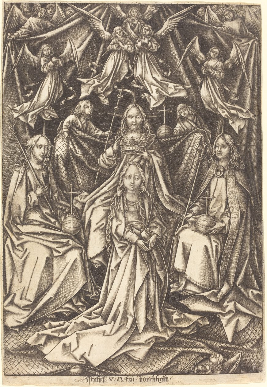 A Szűz koronázása, c. 14901500. alkotó: Israhel van Meckenem